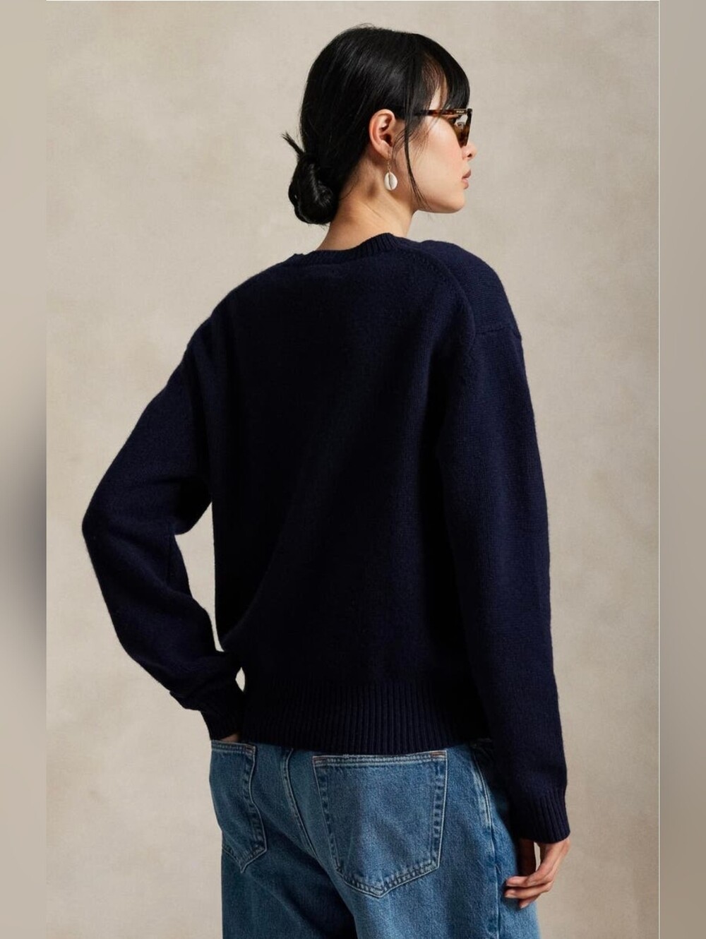 🐻 Polo by Ralph Lauren Navy Wool Cashmere Crewneck Sweater with Bear Intarsia S - Picture 5 of 16